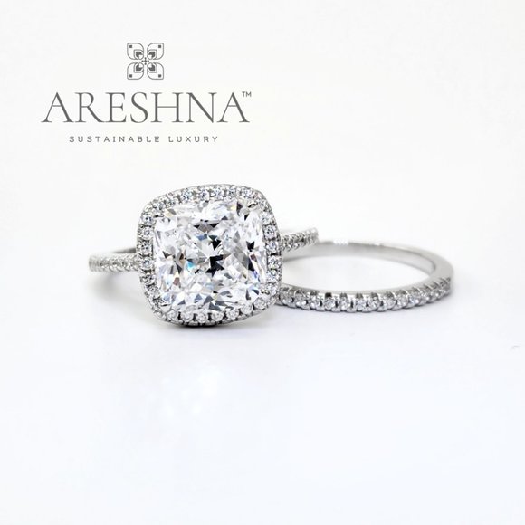 5 Carat Cushion Cut Lab Created Diamond Engagement Ring Bridal Wedding Ring Set - Picture 6 of 14